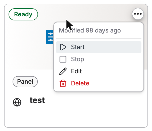 App card for running app, context menu open