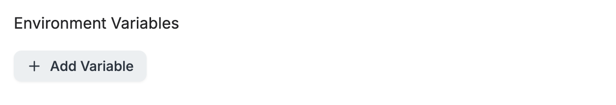 Create app form, environment variables section, none added