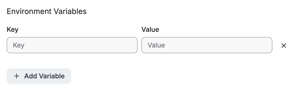 Create app form, environment variables section, one added